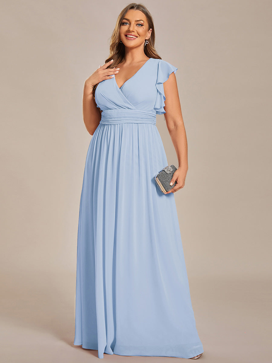 LILYANA™ | Vestido de dama de honor en gasa con mangas plisadas y abertura en la espalda