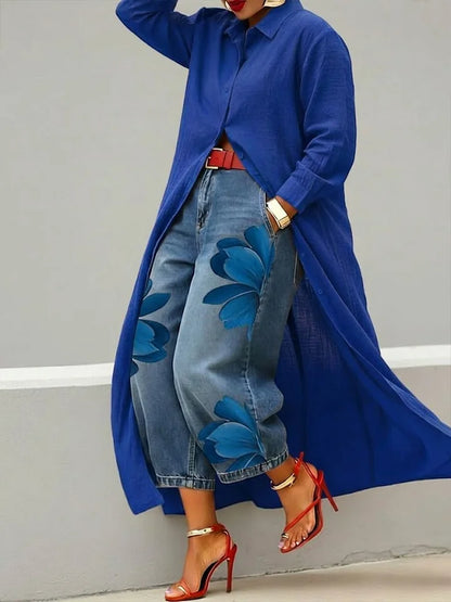 Maud | Conjunto de camisa larga y vaqueros florales