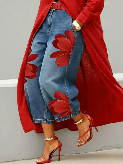 Maud | Conjunto de camisa larga y vaqueros florales