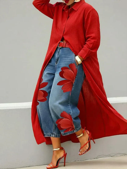 Maud | Conjunto de camisa larga y vaqueros florales