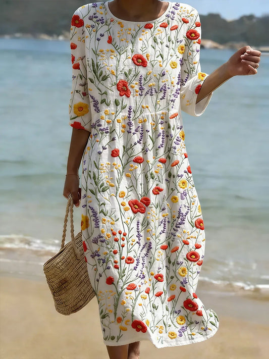 Christina | Vestido maxi con cuello redondo y estampado floral