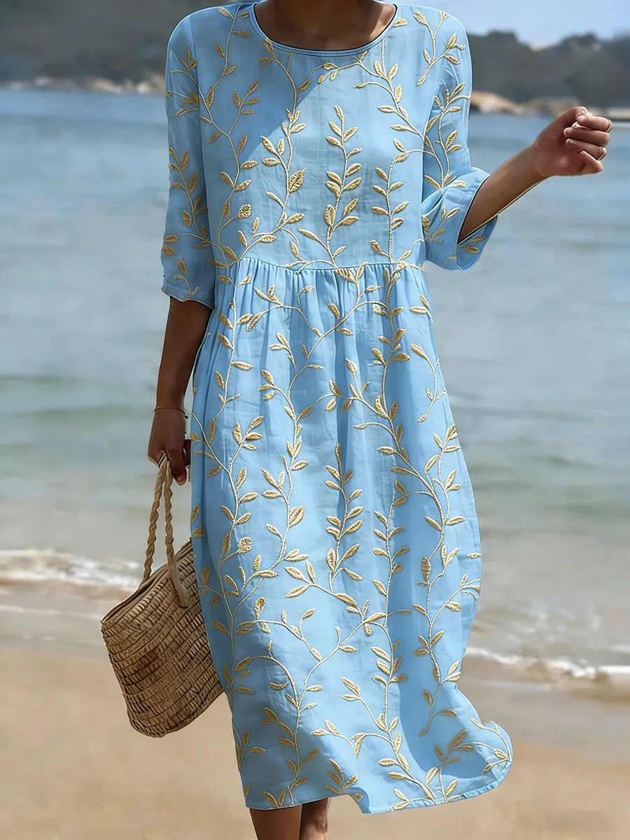 Natalie | Vestido midi con cuello redondo y estampado floral