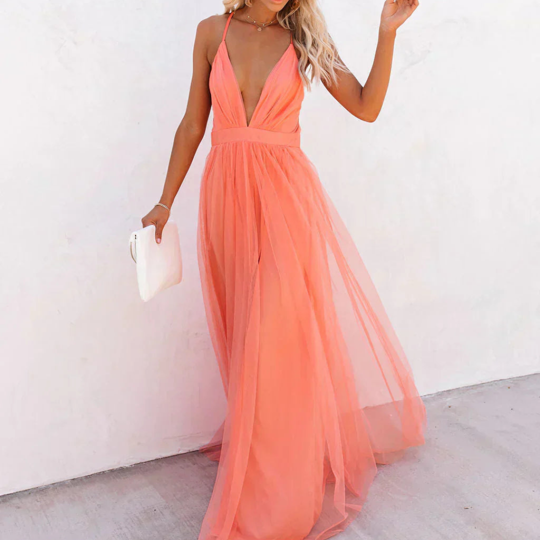 Ginevra | Vestido maxi coral luminoso