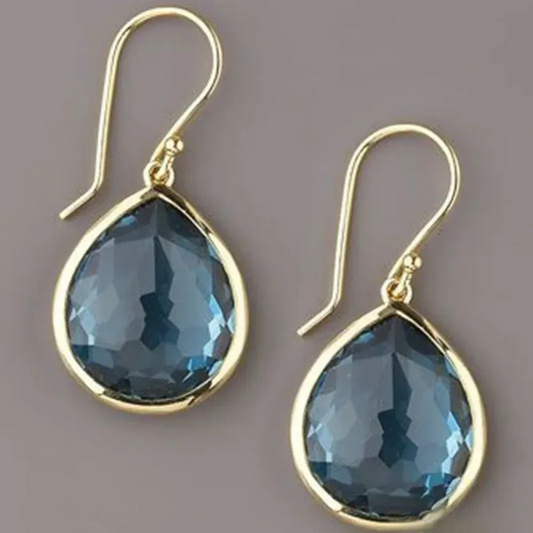 Pendientes retro con gotas de cristal azul