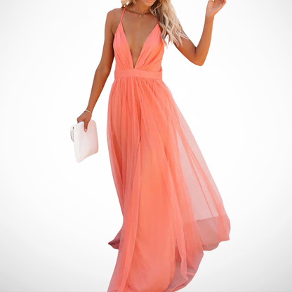 Ginevra | Vestido maxi coral luminoso