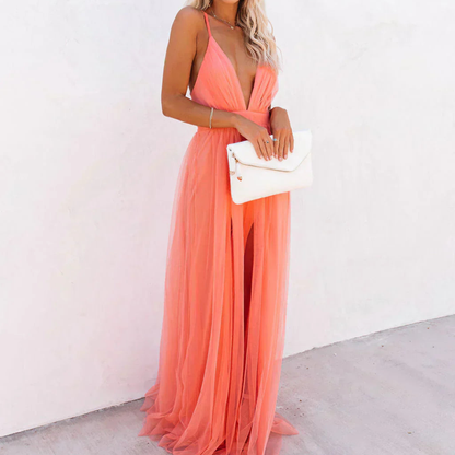 Ginevra | Vestido maxi coral luminoso