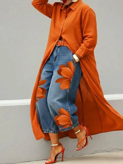 Maud | Conjunto de camisa larga y vaqueros florales