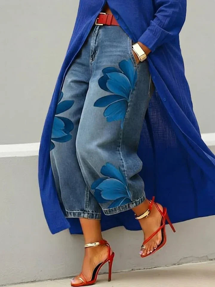 Maud | Conjunto de camisa larga y vaqueros florales