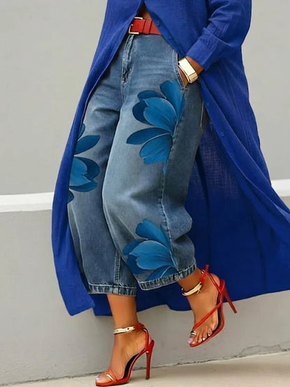 Maud | Conjunto de camisa larga y vaqueros florales
