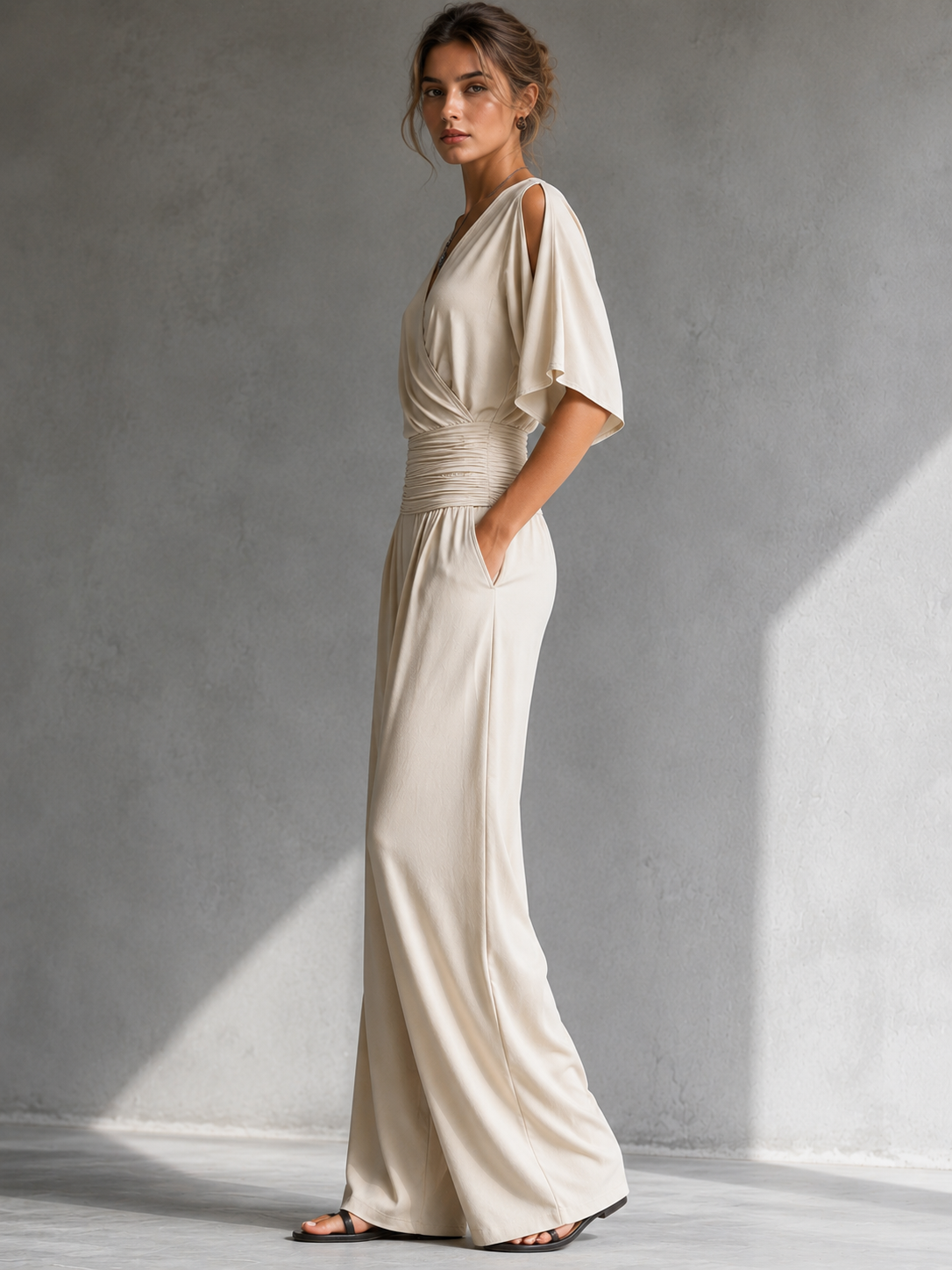 Alia | Mono elegante con efecto cruzado y pernera ancha