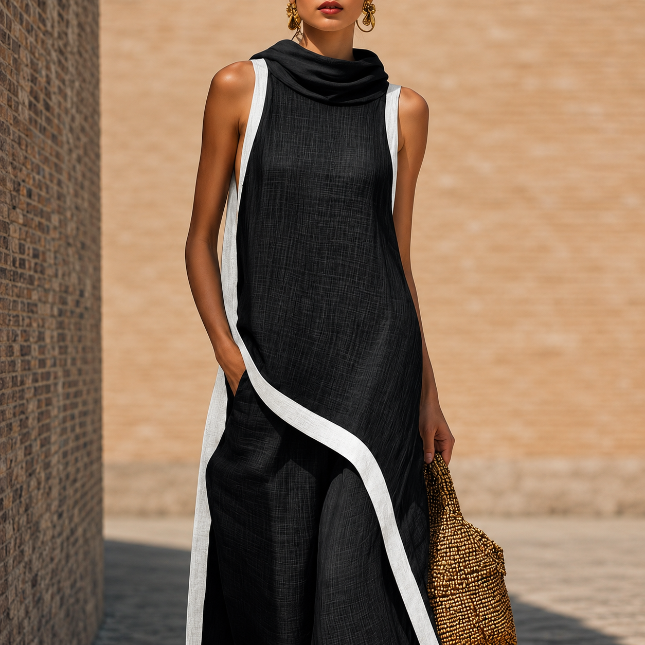 Conjunto elegante de dos piezas en lino y algodón con corte artístico