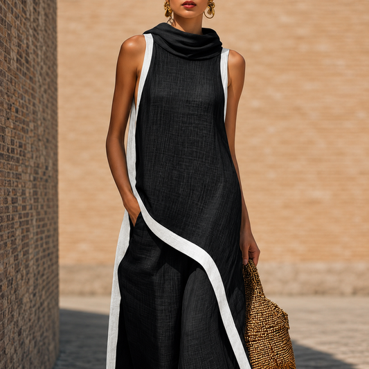 Conjunto elegante de dos piezas en lino y algodón con corte artístico