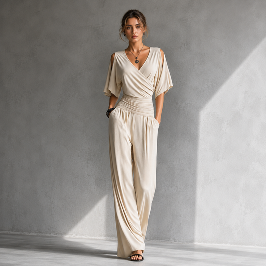 Alia | Mono elegante con efecto cruzado y pernera ancha