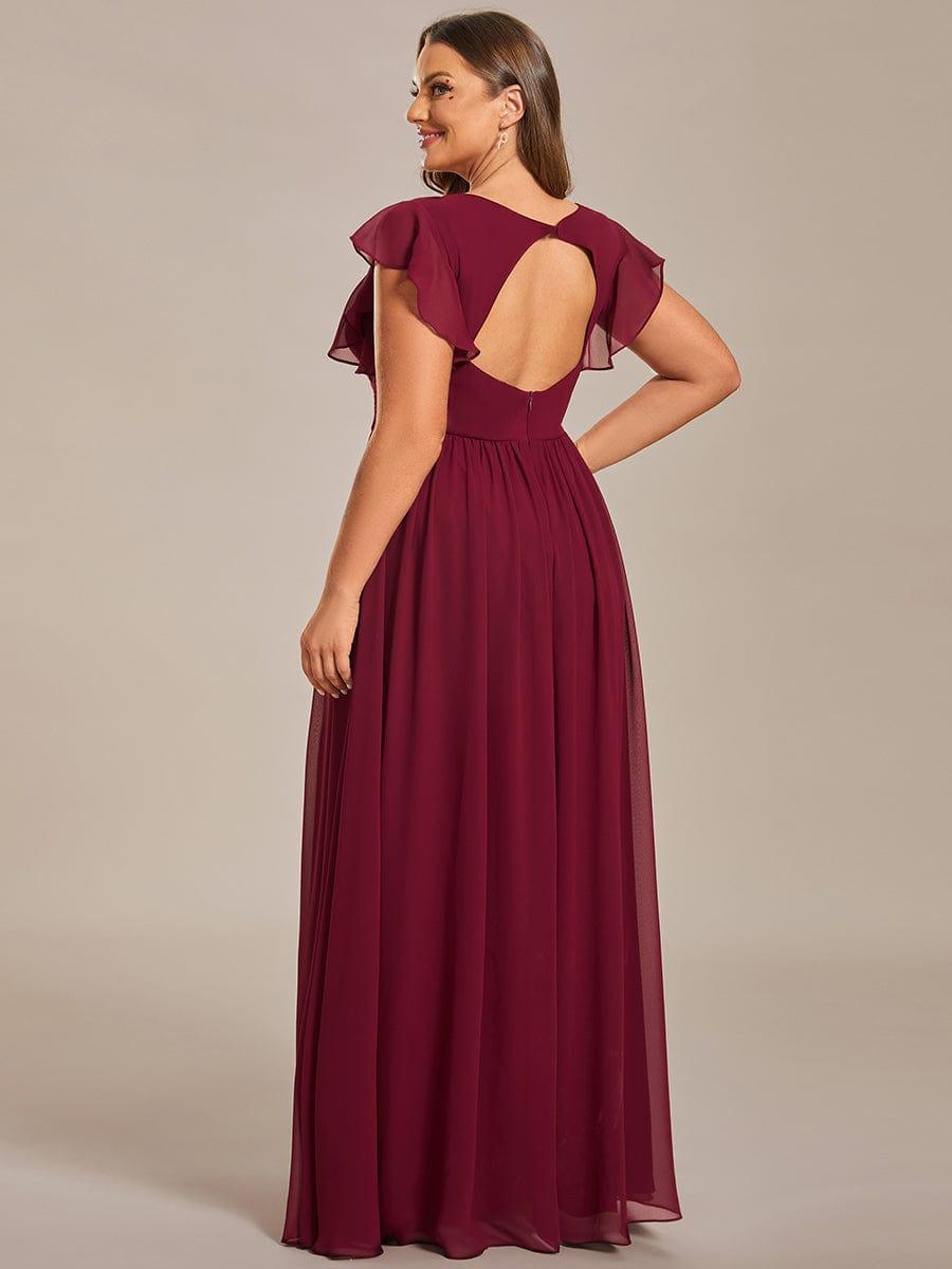 LILYANA™ | Vestido de dama de honor en gasa con mangas plisadas y abertura en la espalda