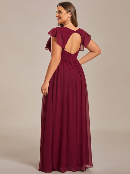 LILYANA™ | Vestido de dama de honor en gasa con mangas plisadas y abertura en la espalda
