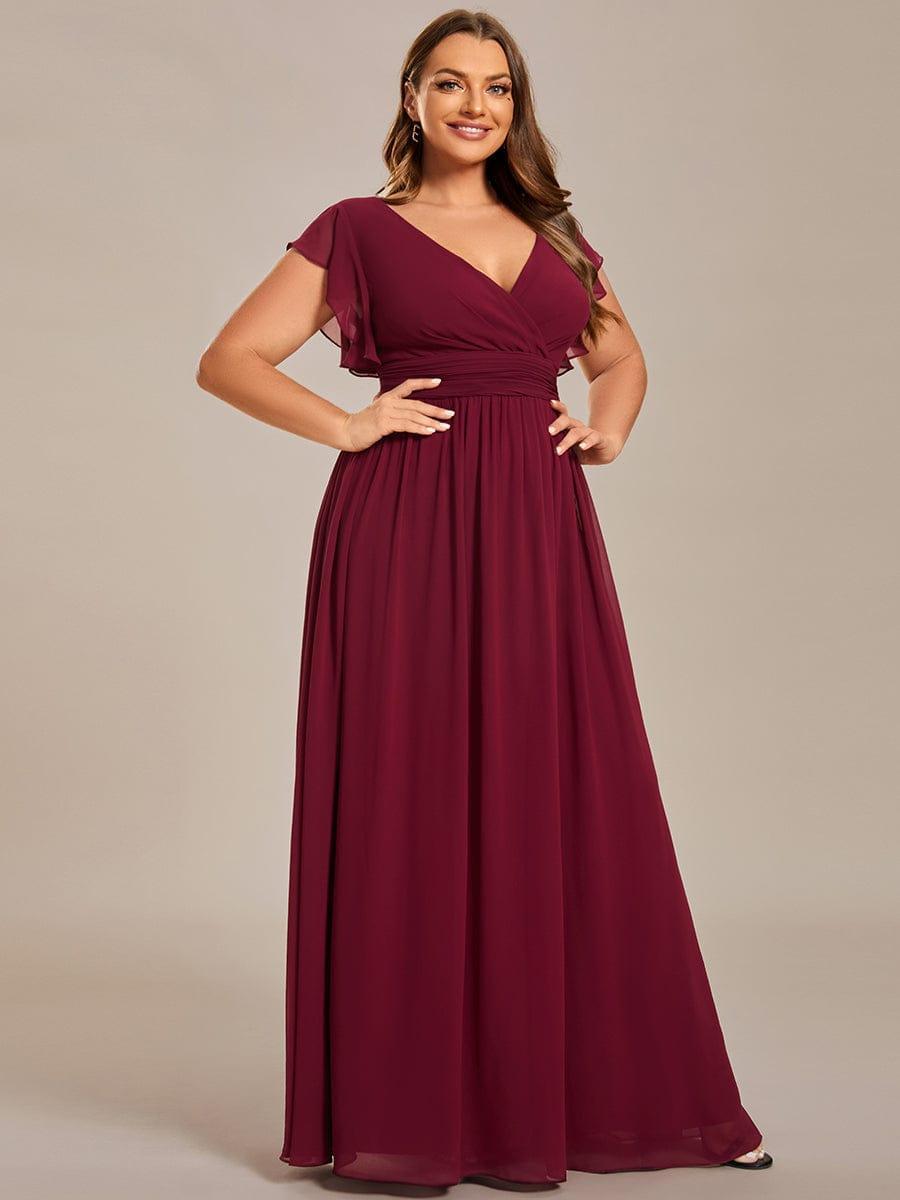 LILYANA™ | Vestido de dama de honor en gasa con mangas plisadas y abertura en la espalda