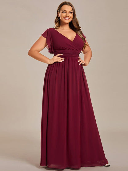LILYANA™ | Vestido de dama de honor en gasa con mangas plisadas y abertura en la espalda