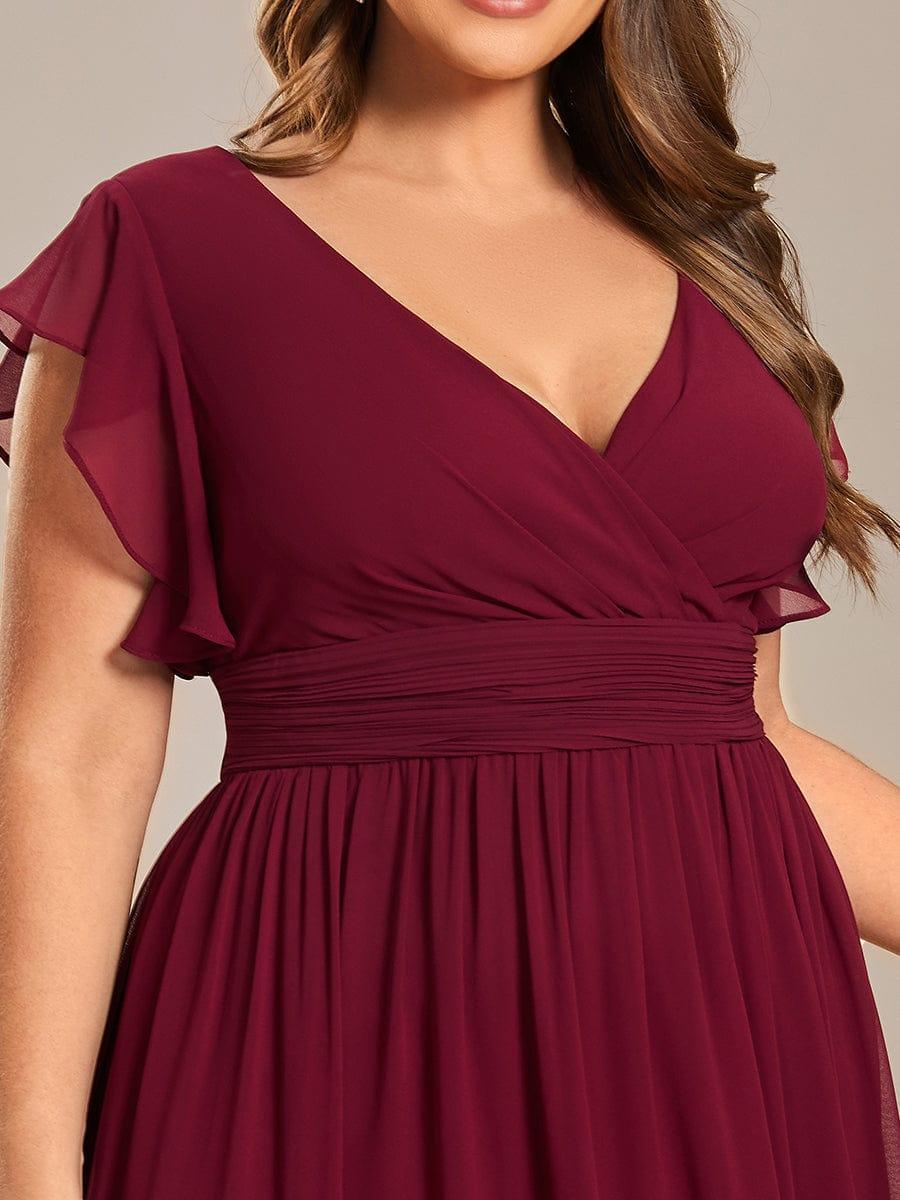 LILYANA™ | Vestido de dama de honor en gasa con mangas plisadas y abertura en la espalda