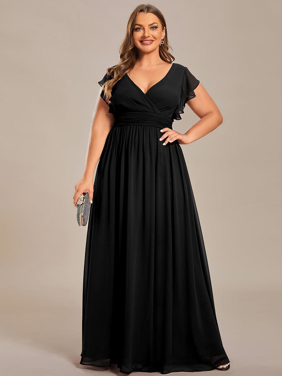 LILYANA™ | Vestido de dama de honor en gasa con mangas plisadas y abertura en la espalda