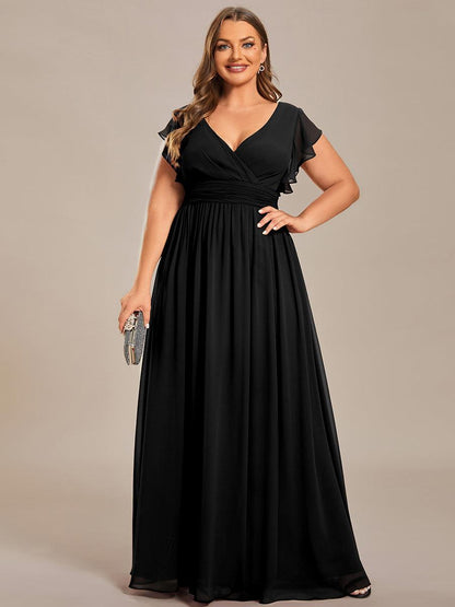 LILYANA™ | Vestido de dama de honor en gasa con mangas plisadas y abertura en la espalda