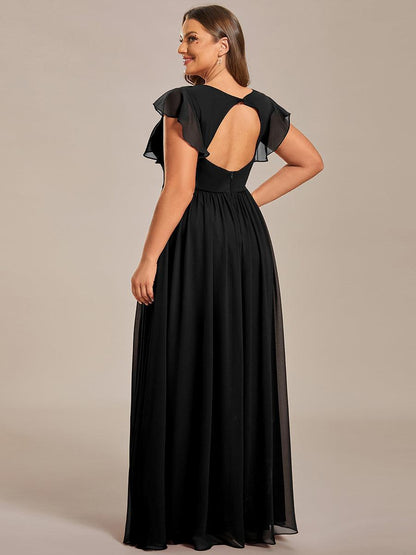 LILYANA™ | Vestido de dama de honor en gasa con mangas plisadas y abertura en la espalda