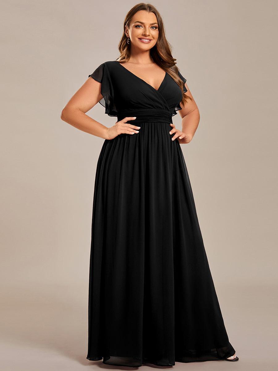 LILYANA™ | Vestido de dama de honor en gasa con mangas plisadas y abertura en la espalda