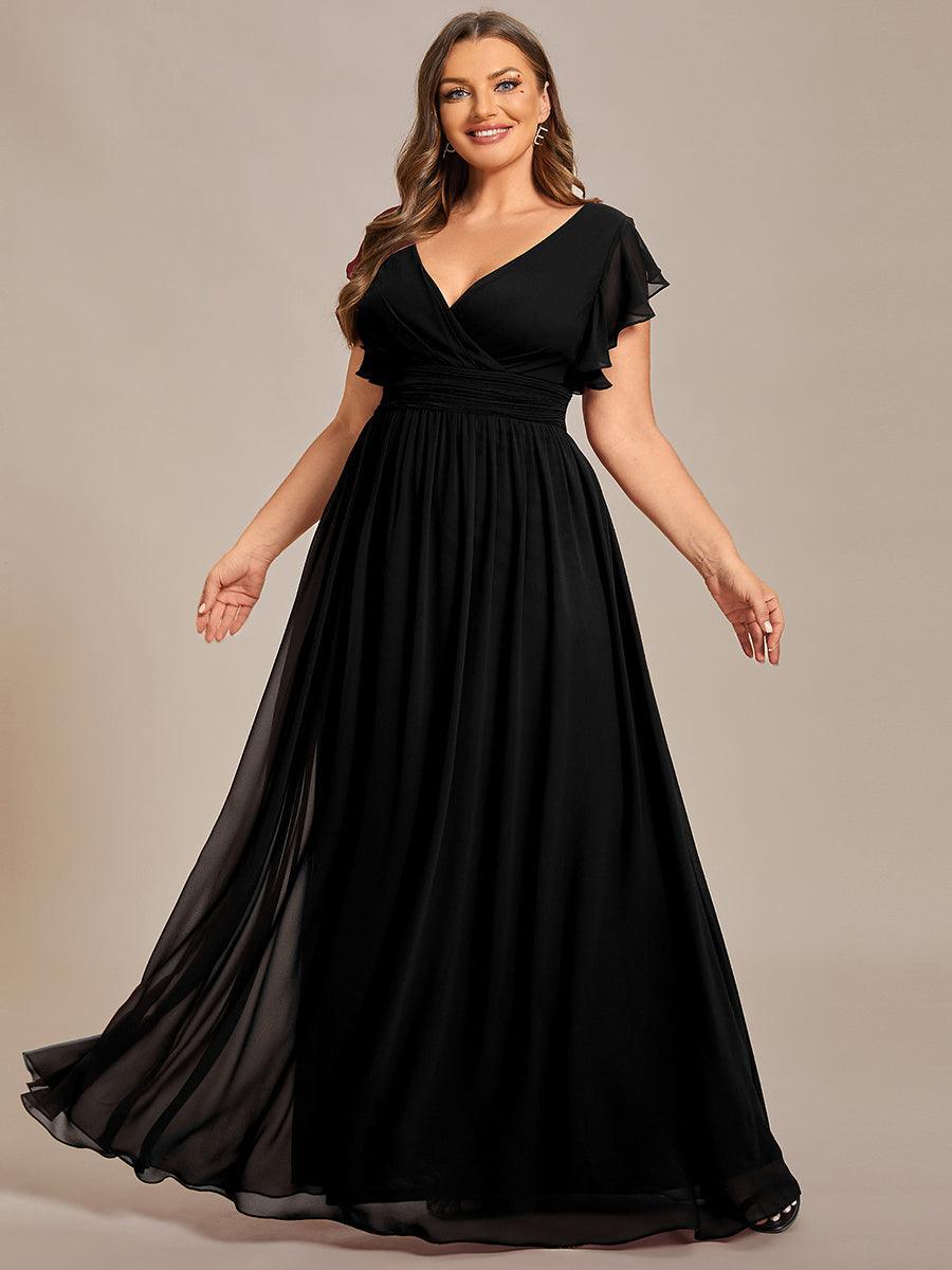 LILYANA™ | Vestido de dama de honor en gasa con mangas plisadas y abertura en la espalda