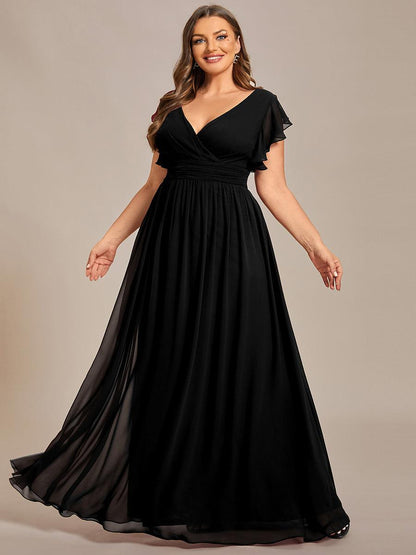 LILYANA™ | Vestido de dama de honor en gasa con mangas plisadas y abertura en la espalda
