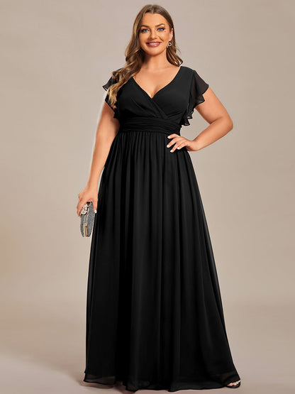 LILYANA™ | Vestido de dama de honor en gasa con mangas plisadas y abertura en la espalda
