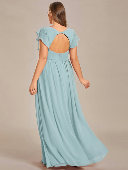 LILYANA™ | Vestido de dama de honor en gasa con mangas plisadas y abertura en la espalda