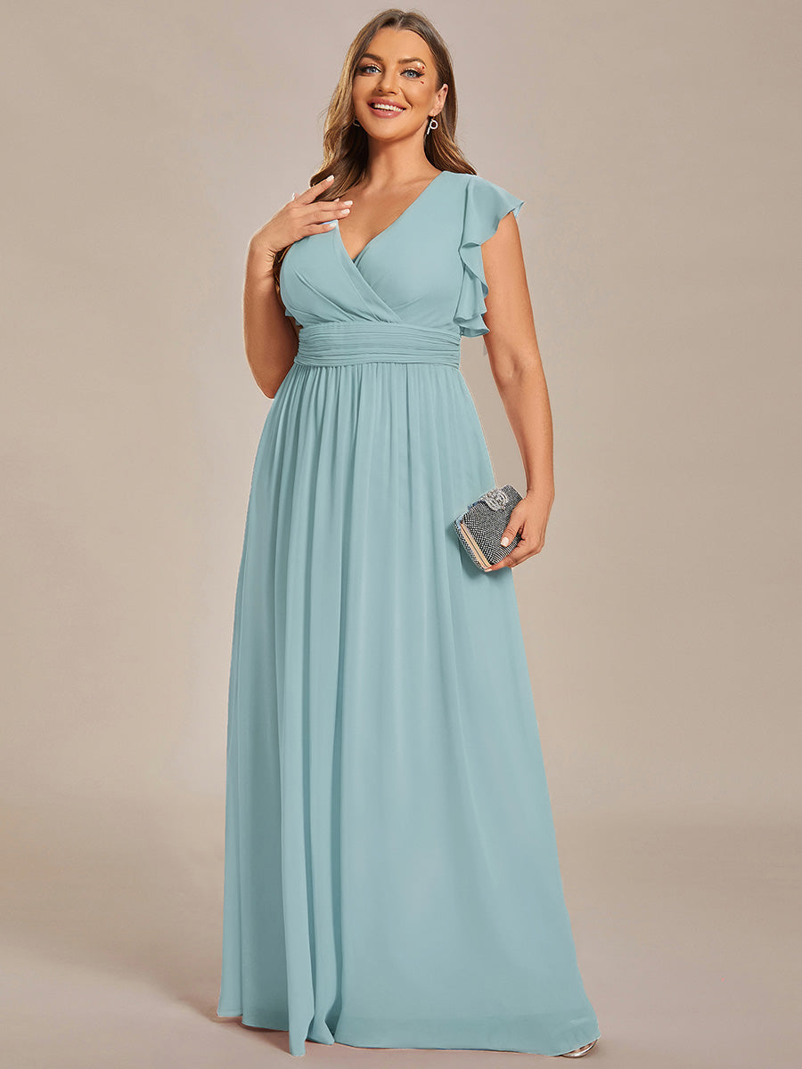 LILYANA™ | Vestido de dama de honor en gasa con mangas plisadas y abertura en la espalda