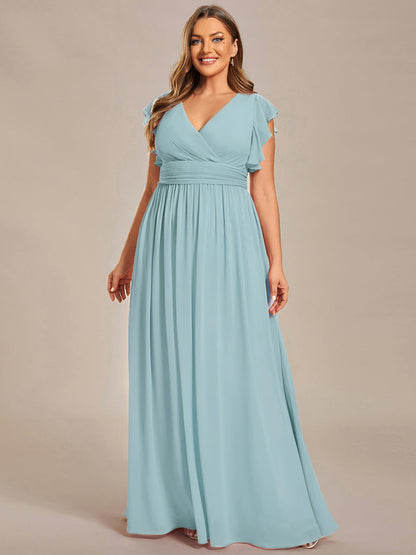 LILYANA™ | Vestido de dama de honor en gasa con mangas plisadas y abertura en la espalda