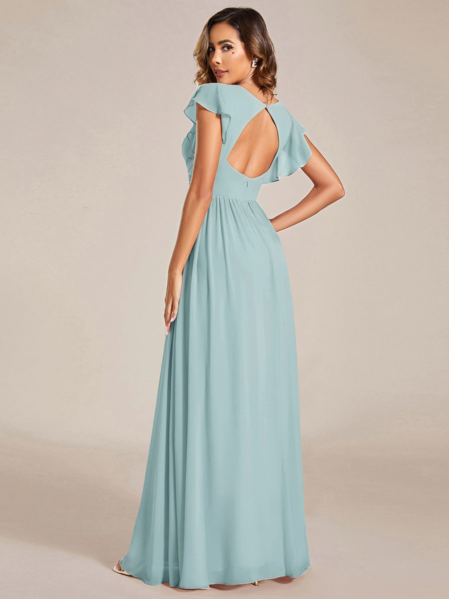 LILYANA™ | Vestido de dama de honor en gasa con mangas plisadas y abertura en la espalda