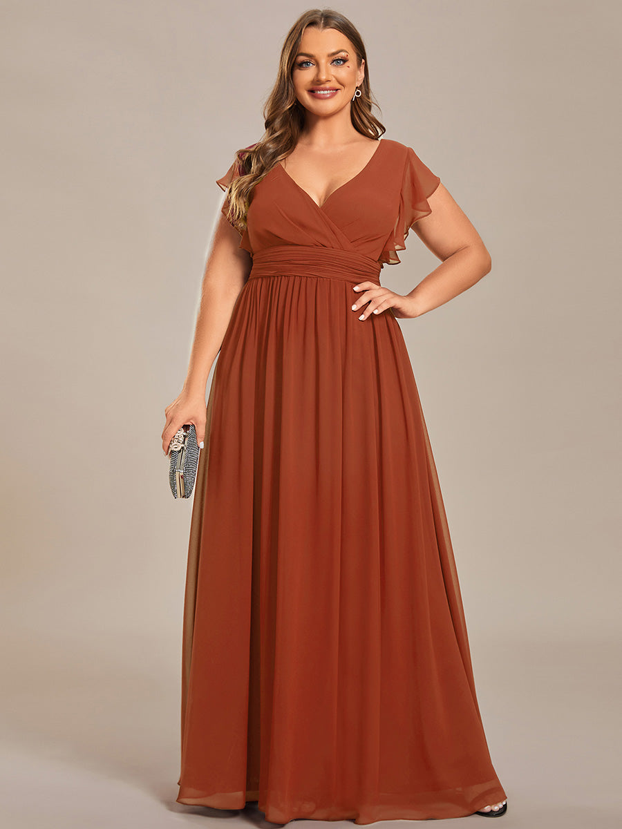 LILYANA™ | Vestido de dama de honor en gasa con mangas plisadas y abertura en la espalda
