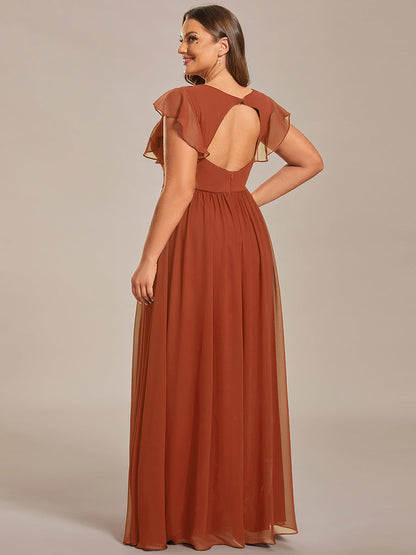 LILYANA™ | Vestido de dama de honor en gasa con mangas plisadas y abertura en la espalda