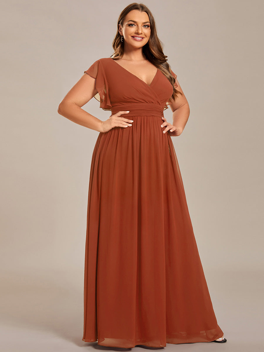 LILYANA™ | Vestido de dama de honor en gasa con mangas plisadas y abertura en la espalda
