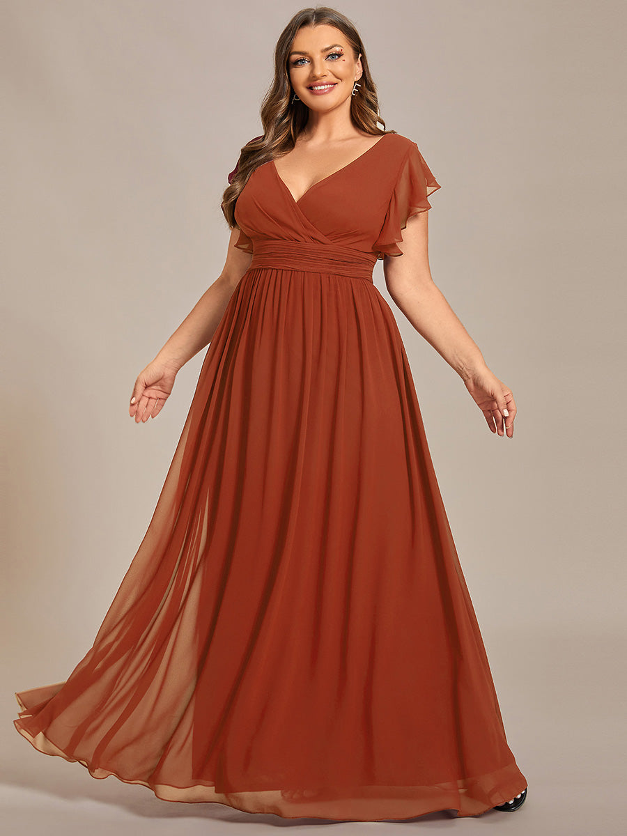 LILYANA™ | Vestido de dama de honor en gasa con mangas plisadas y abertura en la espalda