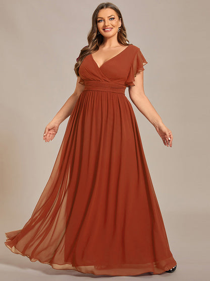 LILYANA™ | Vestido de dama de honor en gasa con mangas plisadas y abertura en la espalda