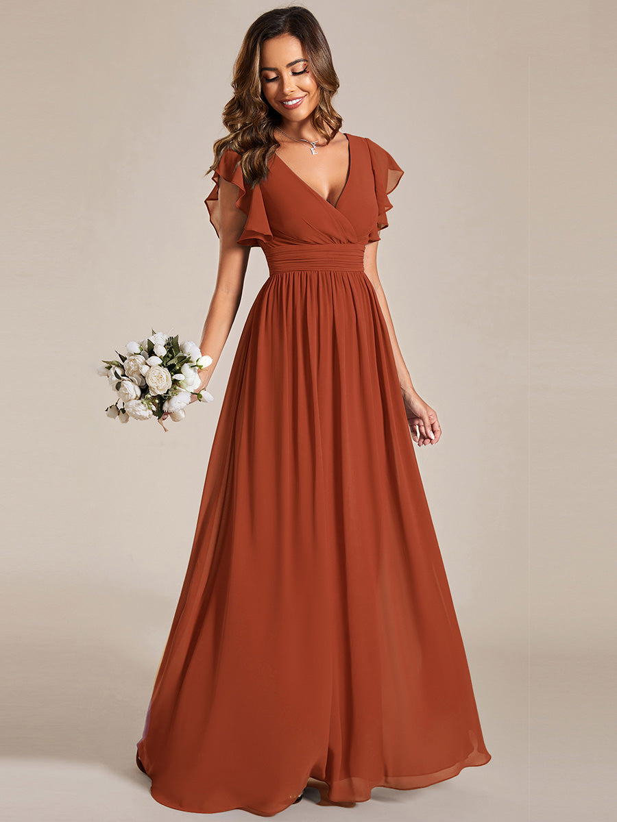 LILYANA™ | Vestido de dama de honor en gasa con mangas plisadas y abertura en la espalda