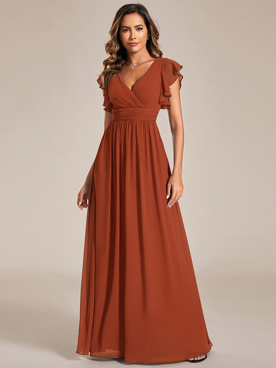 LILYANA™ | Vestido de dama de honor en gasa con mangas plisadas y abertura en la espalda
