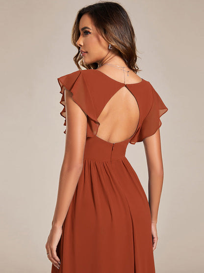 LILYANA™ | Vestido de dama de honor en gasa con mangas plisadas y abertura en la espalda