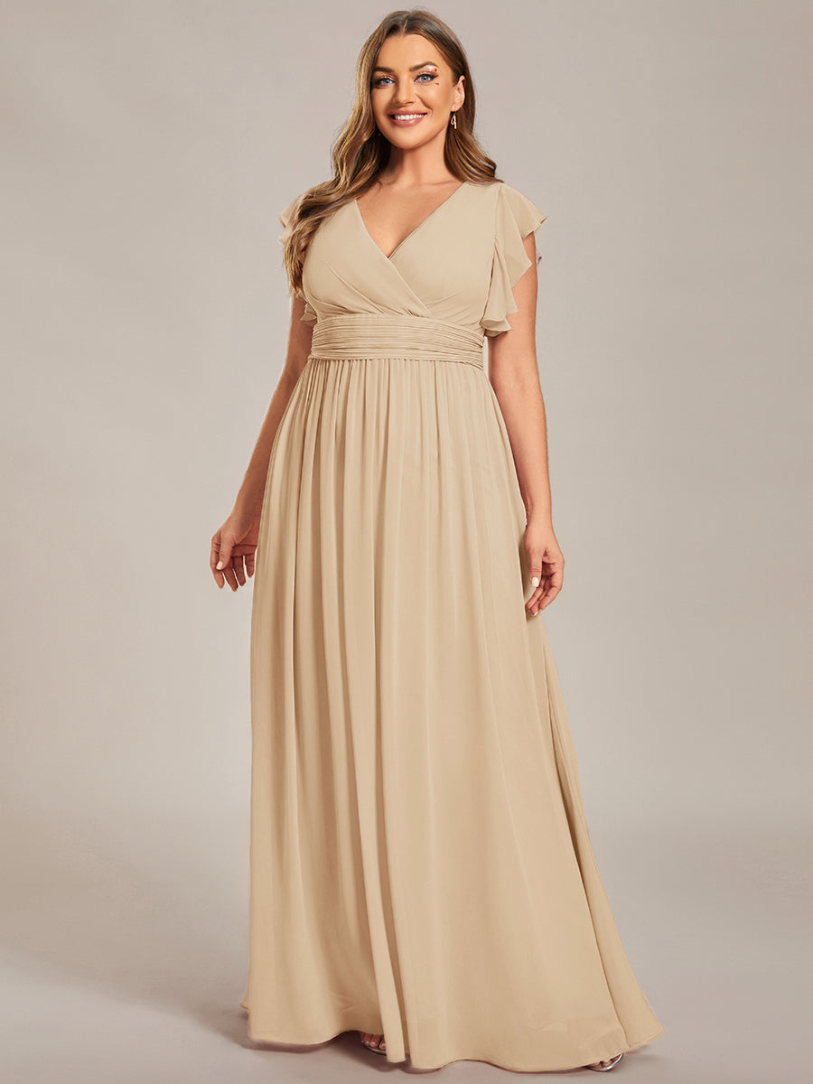 LILYANA™ | Vestido de dama de honor en gasa con mangas plisadas y abertura en la espalda