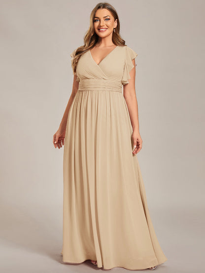LILYANA™ | Vestido de dama de honor en gasa con mangas plisadas y abertura en la espalda