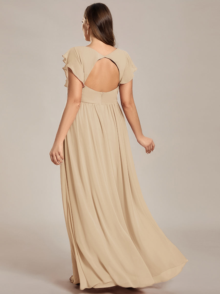 LILYANA™ | Vestido de dama de honor en gasa con mangas plisadas y abertura en la espalda