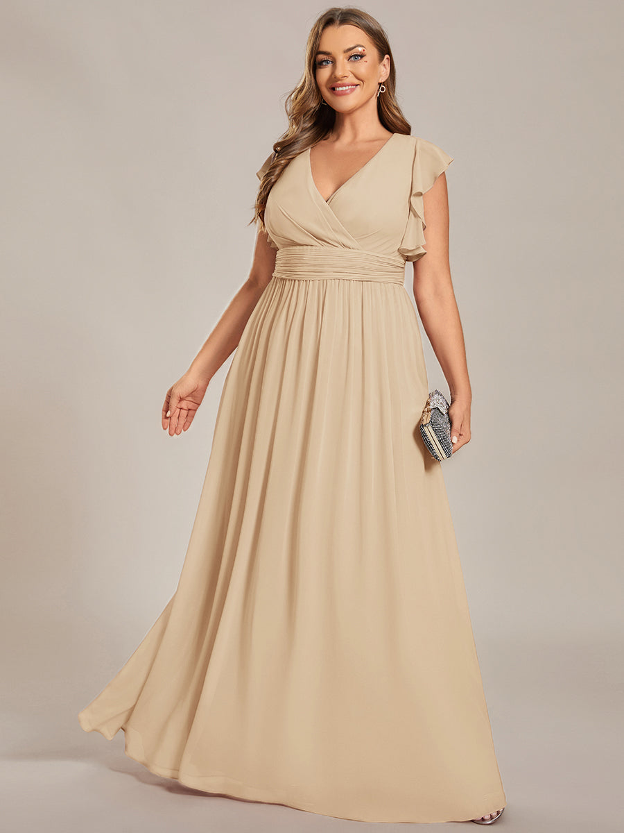 LILYANA™ | Vestido de dama de honor en gasa con mangas plisadas y abertura en la espalda