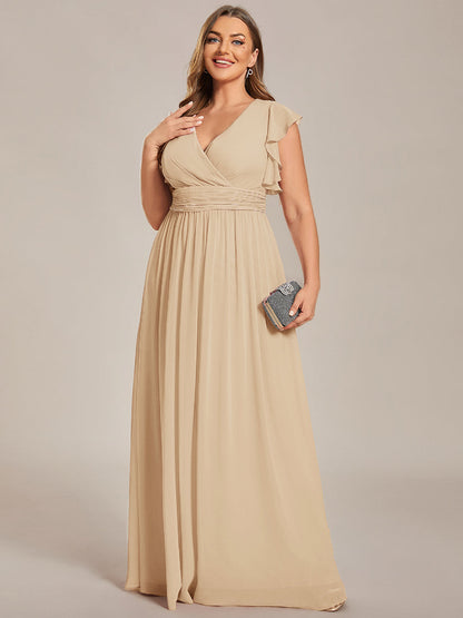 LILYANA™ | Vestido de dama de honor en gasa con mangas plisadas y abertura en la espalda