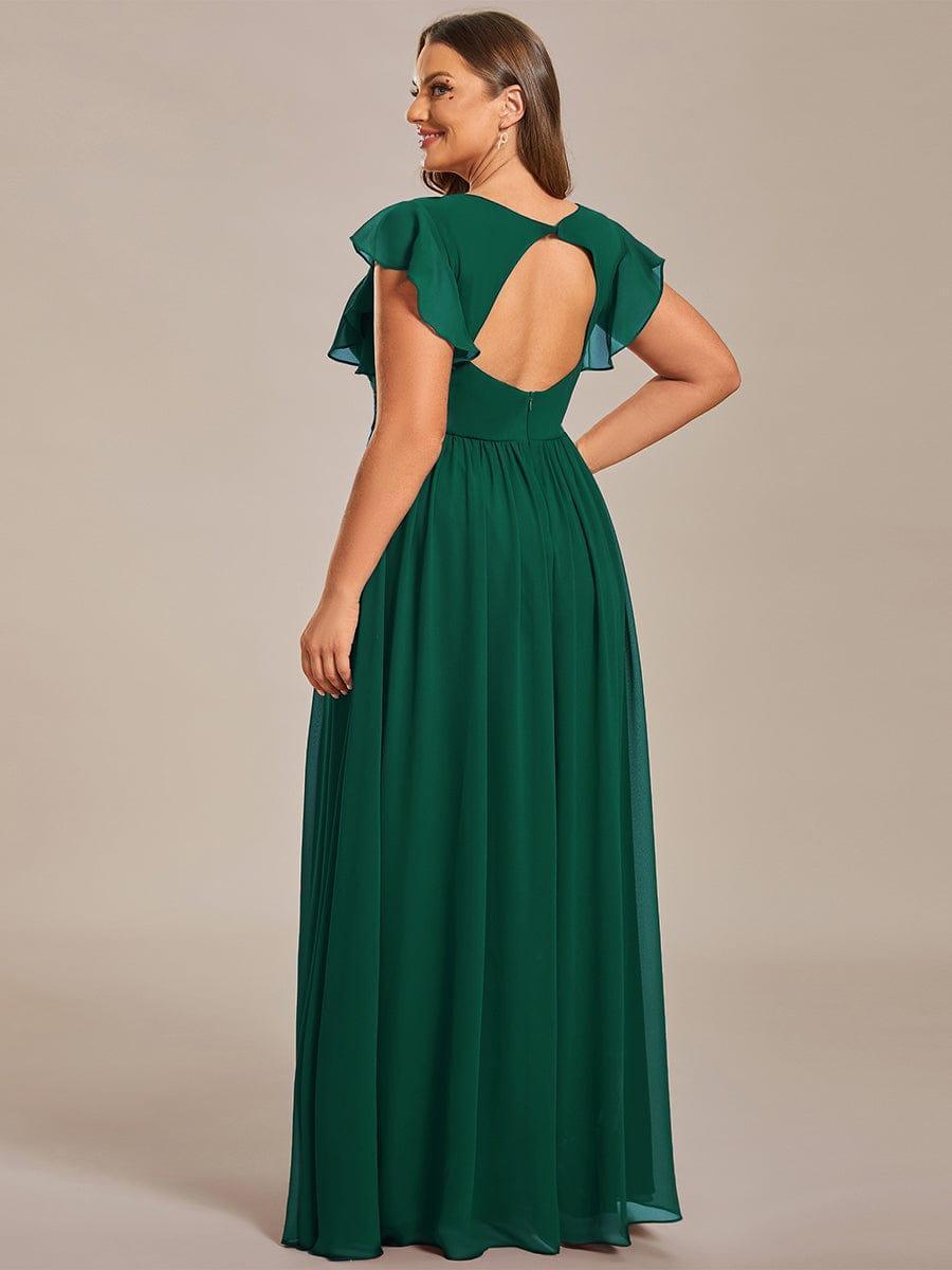 LILYANA™ | Vestido de dama de honor en gasa con mangas plisadas y abertura en la espalda