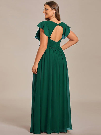 LILYANA™ | Vestido de dama de honor en gasa con mangas plisadas y abertura en la espalda