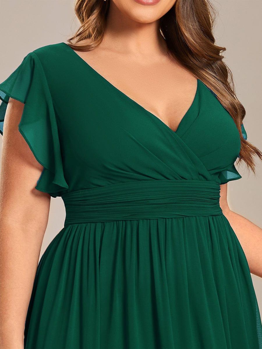 LILYANA™ | Vestido de dama de honor en gasa con mangas plisadas y abertura en la espalda