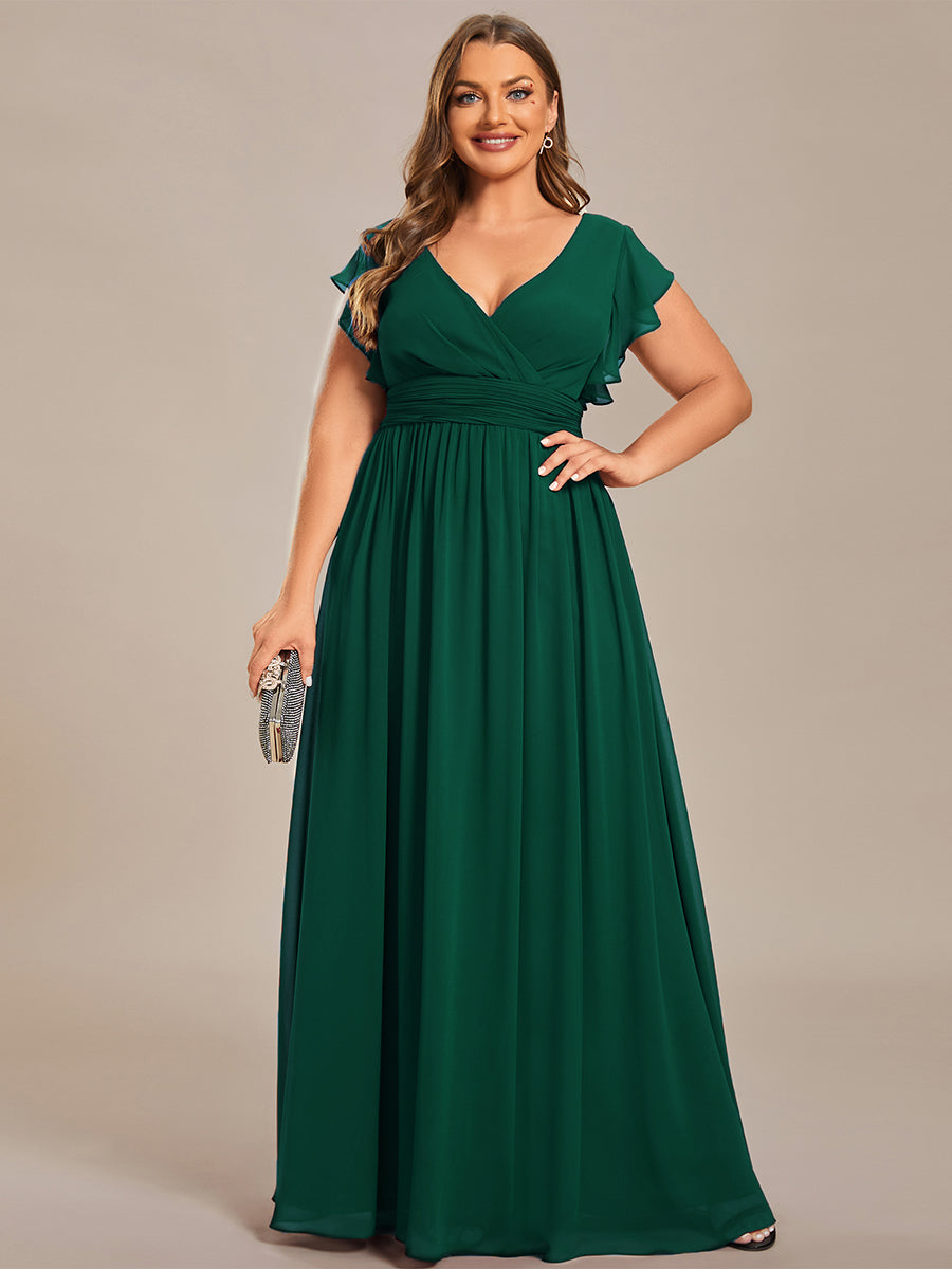 LILYANA™ | Vestido de dama de honor en gasa con mangas plisadas y abertura en la espalda